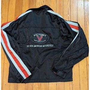 VICTORY WOMEN'S MOTORCYCLE JACKET BLACK RED ZIP UP WINDBREAKER SZ L